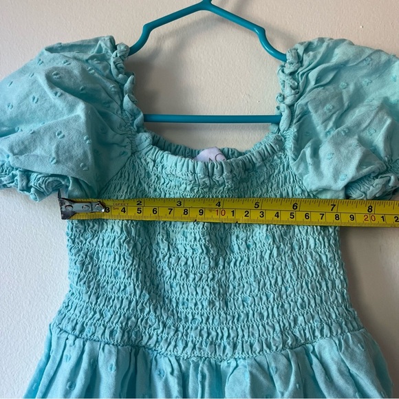 The Children’s Place Girls Puff Sleeve Smocked Dress Aqua Blue Ruffle Hem Size 4 - Picture 5 of 8
